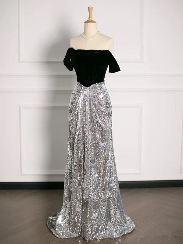 TingPo Wholesale Sexy A Line Off The Shoulder Sequin Prom Dresses Party Evening Dress With Ruffles
